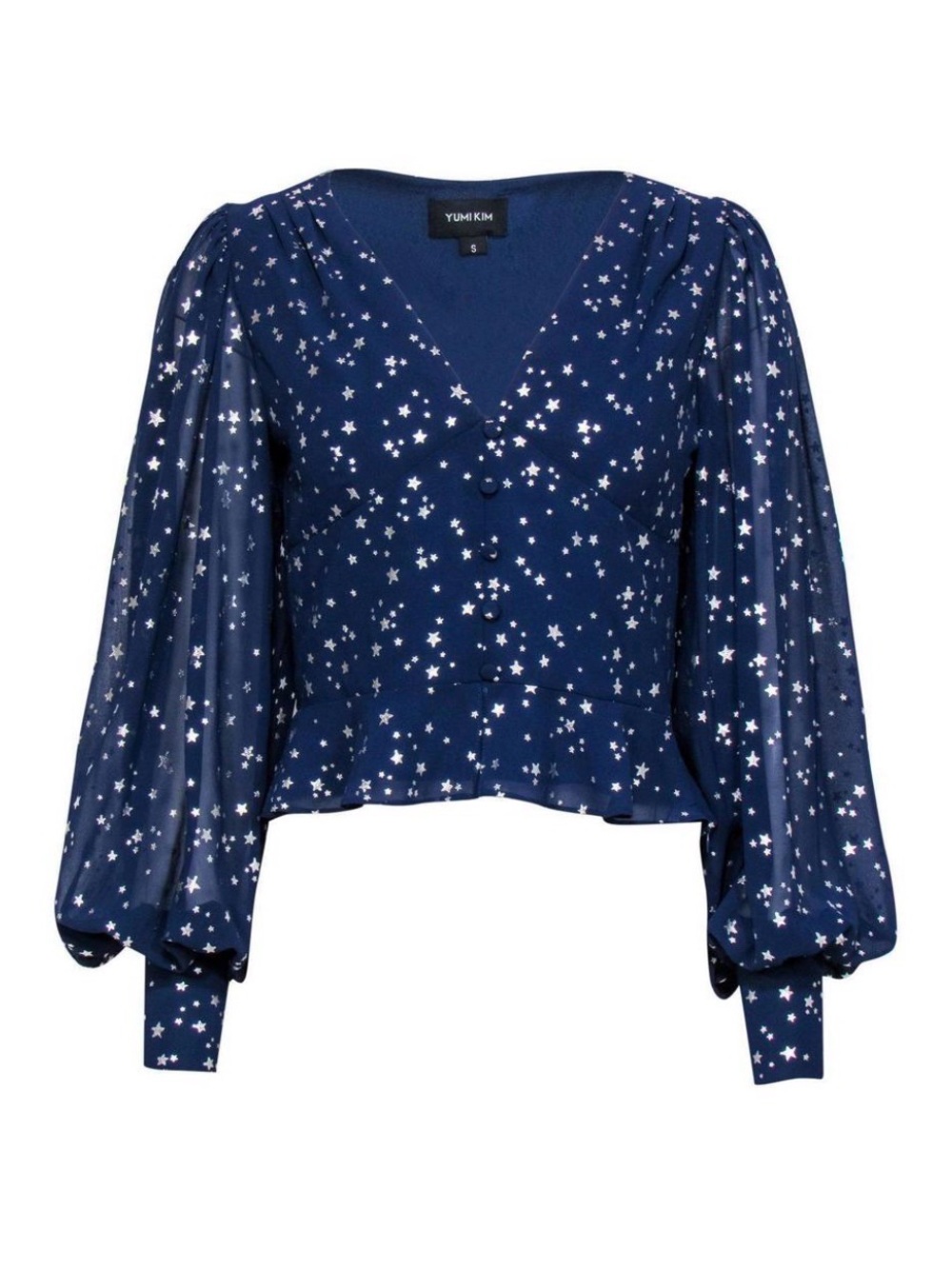 Yumi Kim Navy Star-Print V-Neck Peplum Blouse